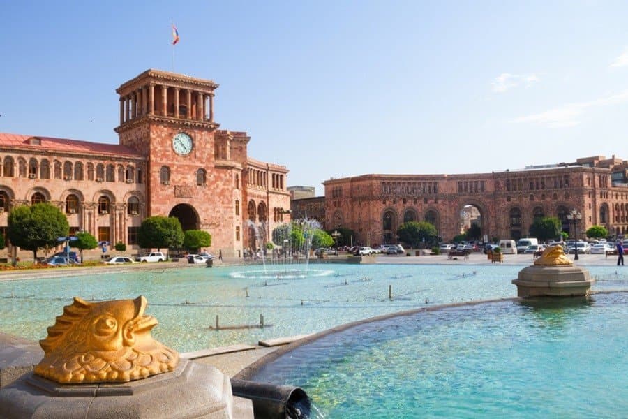 Central square in Yerevan Armenia with fountains