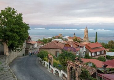 Image of Sighnaghi town in Georgia, view on Alazani valley