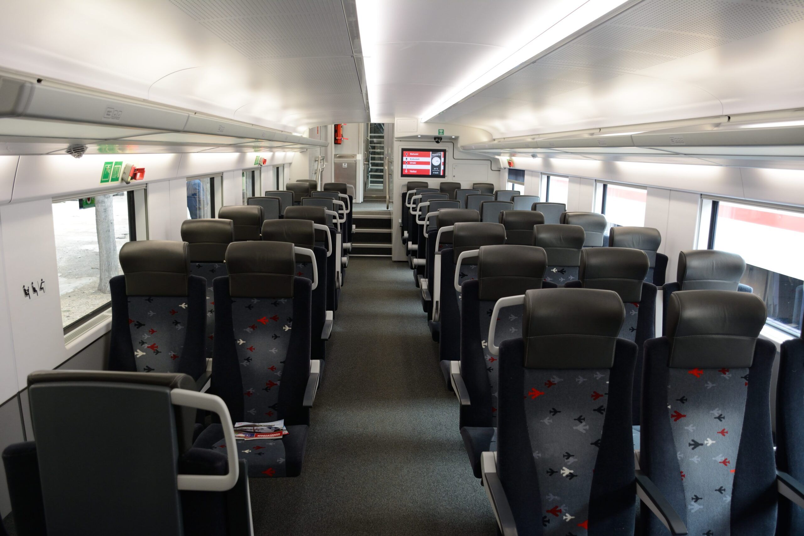 Inside the 2nd class car of the Stadler train in Georgia